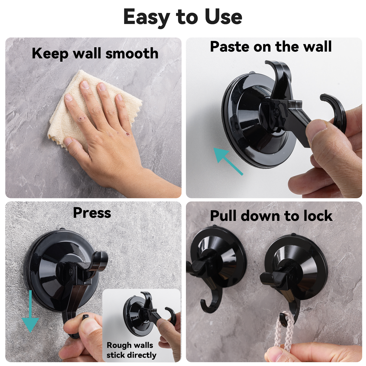 5 Pack Multi-purpose No Damage Wall Hooks, All Surface Attach Suction Cup or Adhesive Hanging Hanger Home Accessories Storage Organizer Holder for Bathroom, Kitchen, Cabinet, Shower, Door, Towel, Coat