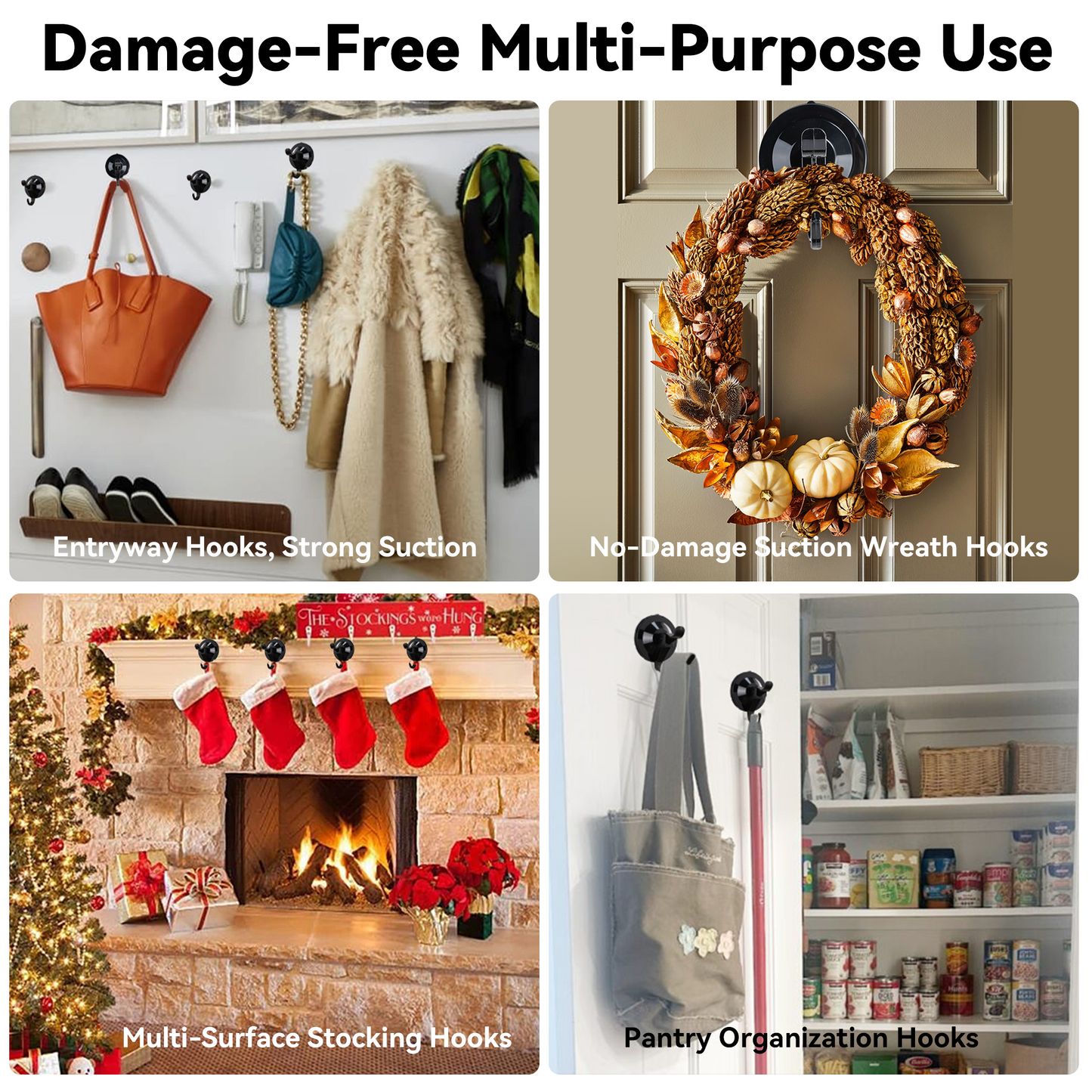 5 Pack Multi-purpose No Damage Wall Hooks, All Surface Attach Suction Cup or Adhesive Hanging Hanger Home Accessories Storage Organizer Holder for Bathroom, Kitchen, Cabinet, Shower, Door, Towel, Coat