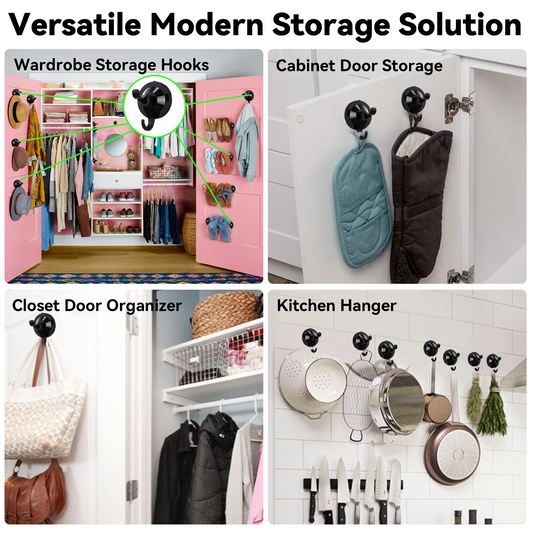 5 Pack Multi-purpose No Damage Wall Hooks, All Surface Attach Suction Cup or Adhesive Hanging Hanger Home Accessories Storage Organizer Holder for Bathroom, Kitchen, Cabinet, Shower, Door, Towel, Coat