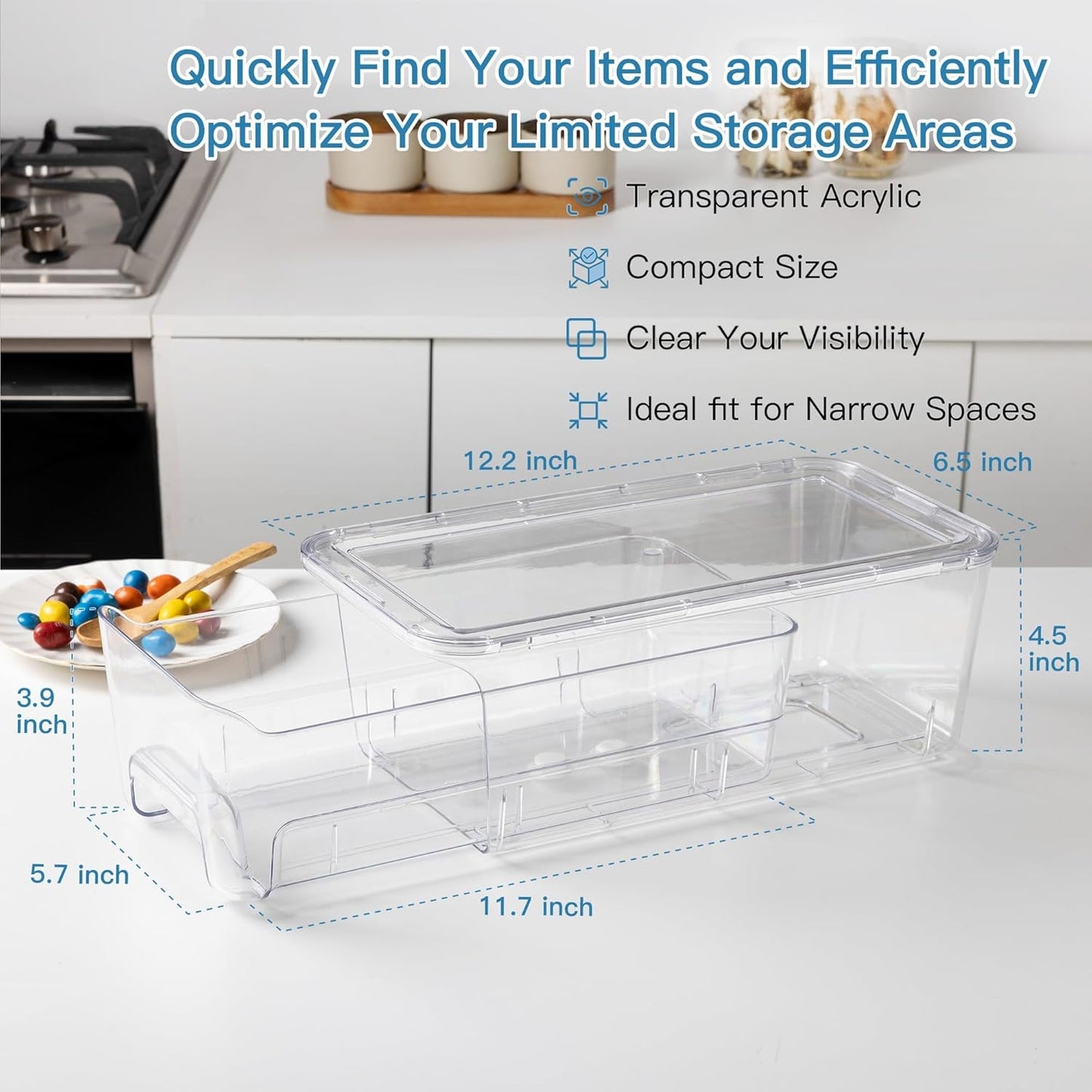 Multi-Functionality 4 Pack Stackable Pull Out Storage Organizer, Clear Acrylic Drawers Container for Bathroom Accessories, Cosmetic Makeup, Counter Kitchen Pantry Cabinet, Home Closet Organization