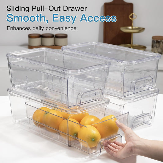 Multi-Functionality 4 Pack Stackable Pull Out Storage Organizer, Clear Acrylic Drawers Container for Bathroom Accessories, Cosmetic Makeup, Counter Kitchen Pantry Cabinet, Home Closet Organization