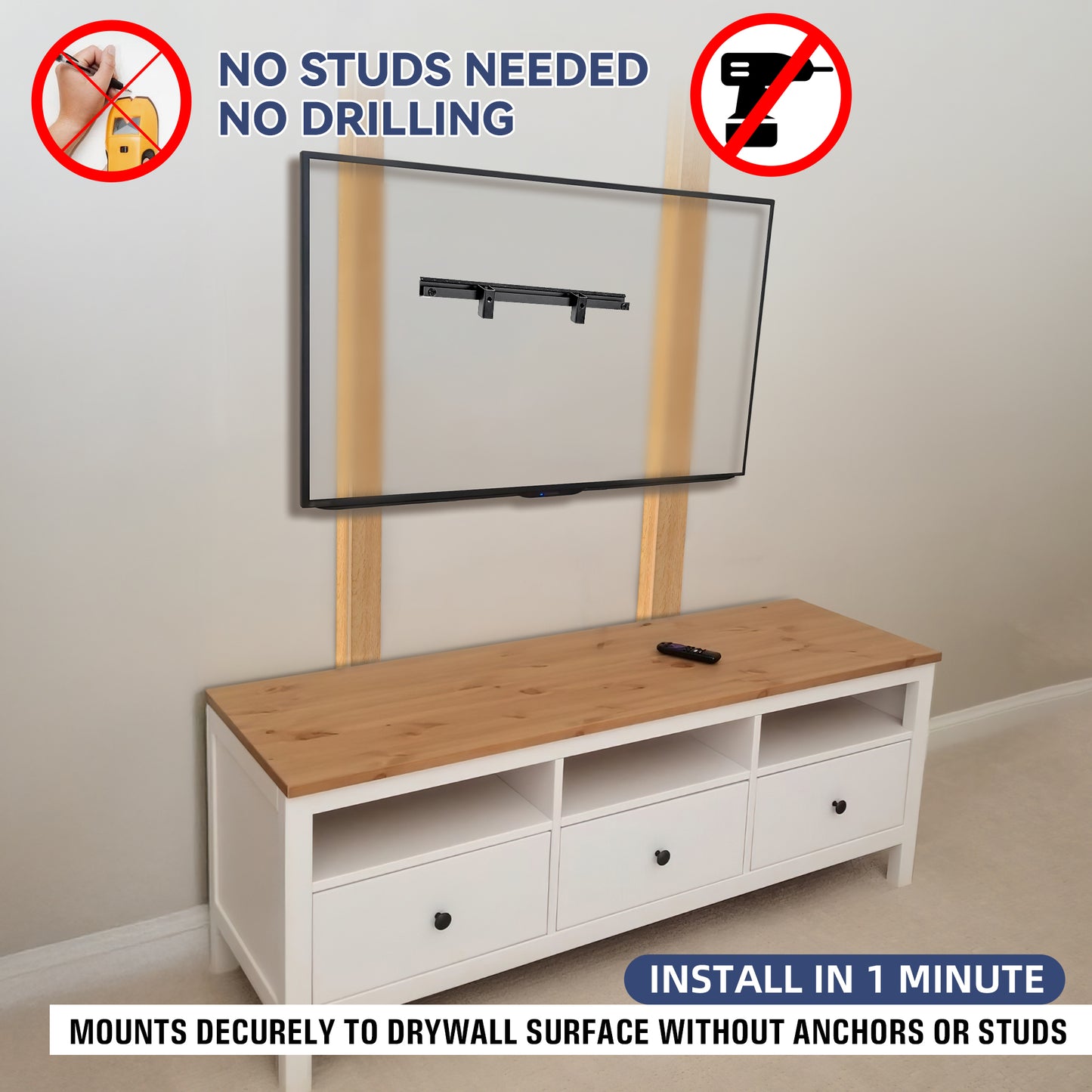 1-Minute Installation TV Wall Mount, No Stud No Drill 22 to 55 inch Television Bracket Drywall Studless Hanger, Max Load 100 lbs, VESA 100 x 100 to 400 x 400mm, Levels and Hardware Included