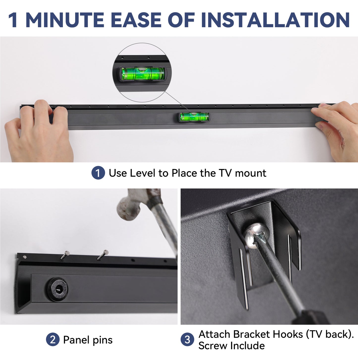 1-Minute Installation TV Wall Mount, No Stud No Drill 22 to 55 inch Television Bracket Drywall Studless Hanger, Max Load 100 lbs, VESA 100 x 100 to 400 x 400mm, Levels and Hardware Included