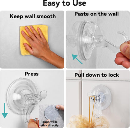 5-Pack No Damage Easy Setup Home Organization Hooks, Versatility Suction Cup and Adhesive Pads Dual Hooks Design Wall Storage Hanger Holder for Shower, Bathroom, Door, Cabinet, Kitchen