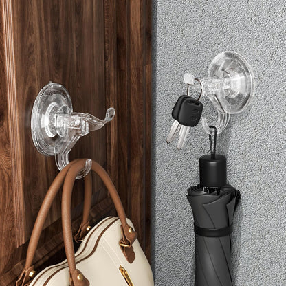 5-Pack No Damage Easy Setup Home Organization Hooks, Versatility Suction Cup and Adhesive Pads Dual Hooks Design Wall Storage Hanger Holder for Shower, Bathroom, Door, Cabinet, Kitchen