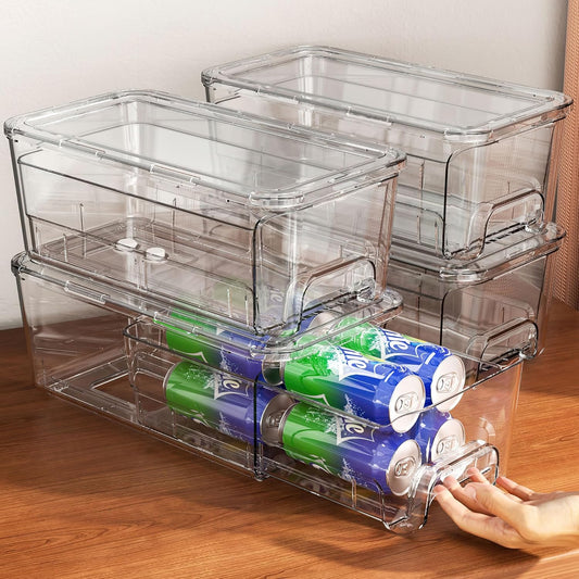 Multi-Functionality 4 Pack Stackable Pull Out Storage Organizer, Clear Acrylic Drawers Container for Bathroom Accessories, Cosmetic Makeup, Counter Kitchen Pantry Cabinet, Home Closet Organization
