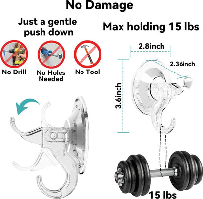 5-Pack No Damage Easy Setup Home Organization Hooks, Versatility Suction Cup and Adhesive Pads Dual Hooks Design Wall Storage Hanger Holder for Shower, Bathroom, Door, Cabinet, Kitchen