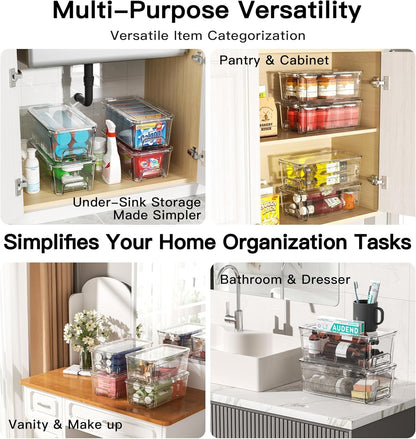 Multi-Functionality 4 Pack Stackable Pull Out Storage Organizer, Clear Acrylic Drawers Container for Bathroom Accessories, Cosmetic Makeup, Counter Kitchen Pantry Cabinet, Home Closet Organization