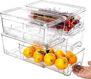Multi-Functionality 4 Pack Stackable Pull Out Storage Organizer, Clear Acrylic Drawers Container for Bathroom Accessories, Cosmetic Makeup, Counter Kitchen Pantry Cabinet, Home Closet Organization